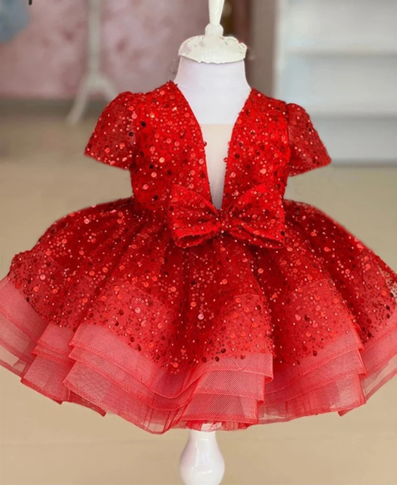 New Sequined Ball Gown Princess Girls Party Tutu Dresses Baby Kids Flower Girl Wedding Christmas Party Dress Children Clothing