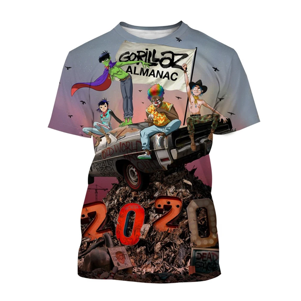 

Модные футболки с 3D принтом рок-группы Gorillaz, мужские футболки с круглым вырезом и короткими рукавами, повседневные топы большого размера, уличная одежда, детская одежда