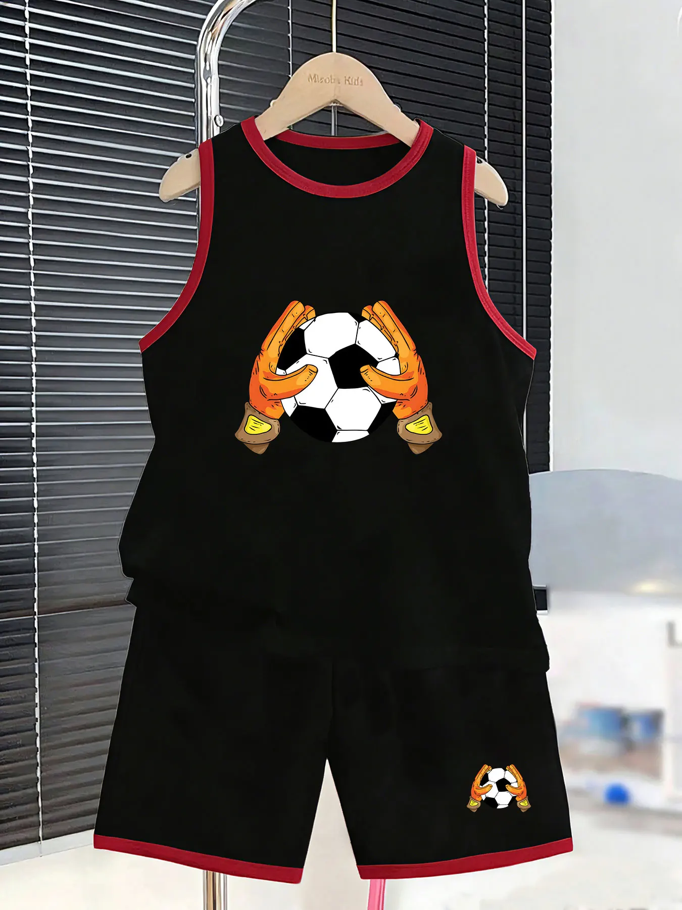 Boys' Football Guardian-themed Tank Top and Shorts Set, creating a sporty summer look. Made with skin-friendly and breathable fa