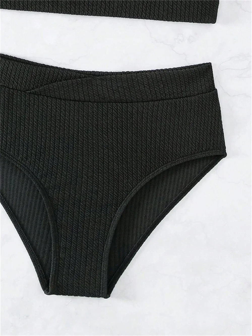 Бикини на бретельках с высокой талией, черный купальник в рубчик, купальник для отпуска, женский купальный костюм, пляжный летний наряд, бикини De Mujer Biquini