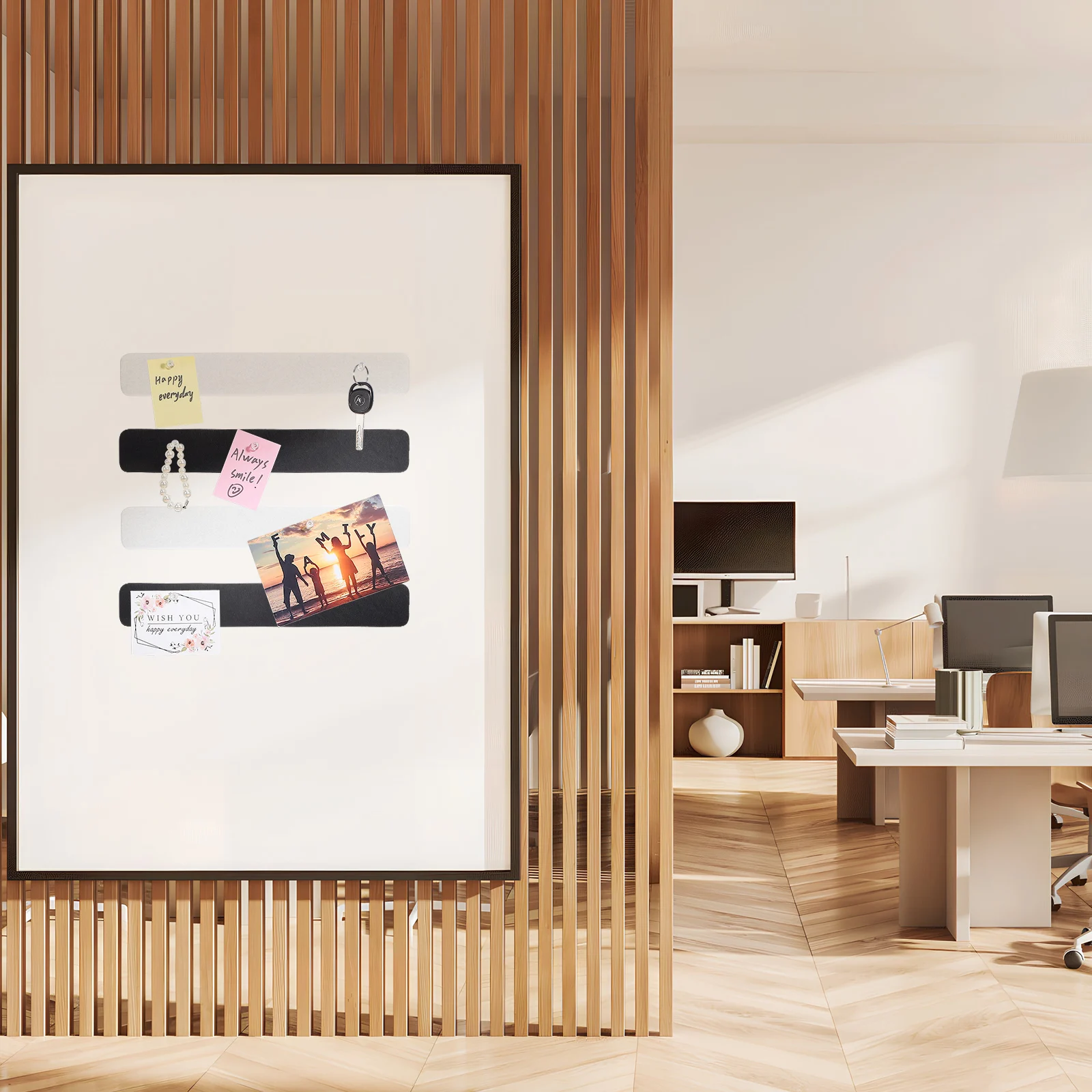 

8 Pcs Message Board Felt Cork Boards 4 White 4 Felt Bulletin Board Black Strips Pins Paper Office Classroom Home Accessories