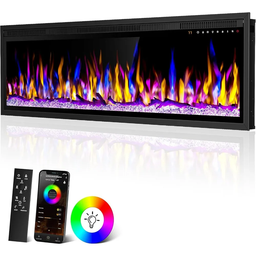 

Smart 60" WiFi-Enabled Electric Fireplace Heater, ,Compatible with Alexa,13 Adjustable Flame Color,1500/750 Watt Heater