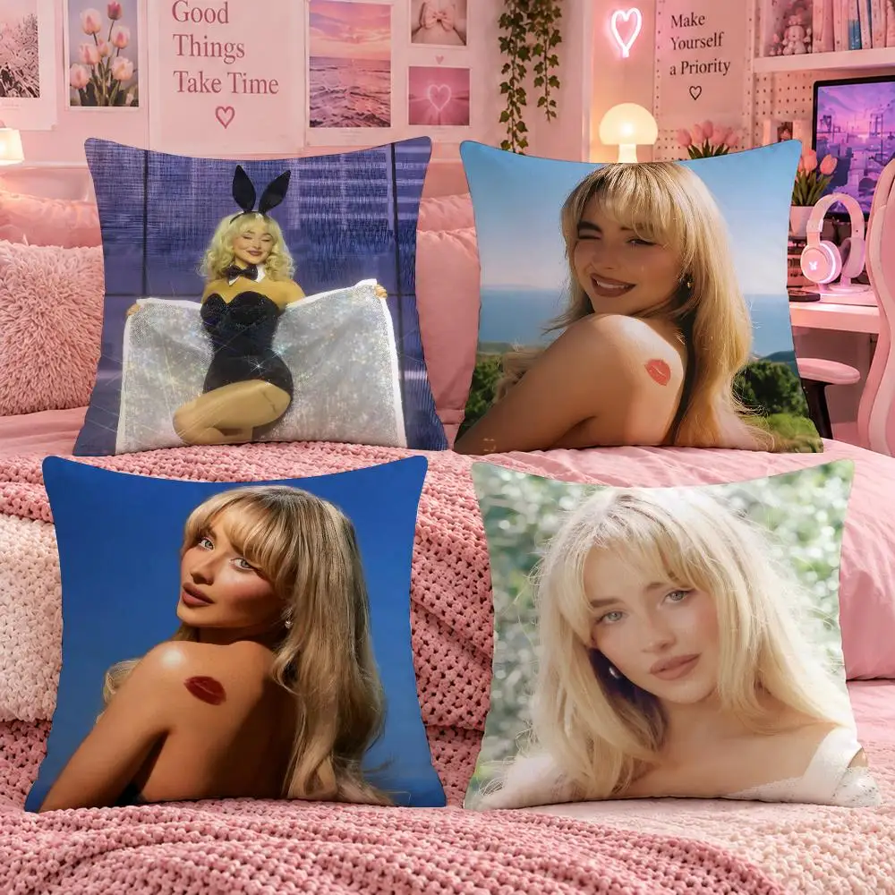 Singer Pop Music S-Sabrina Carpenter Cushion Cover Double Sided Print Short Plush Pillow Sofa Bedroom Dorm Room Decor Gift