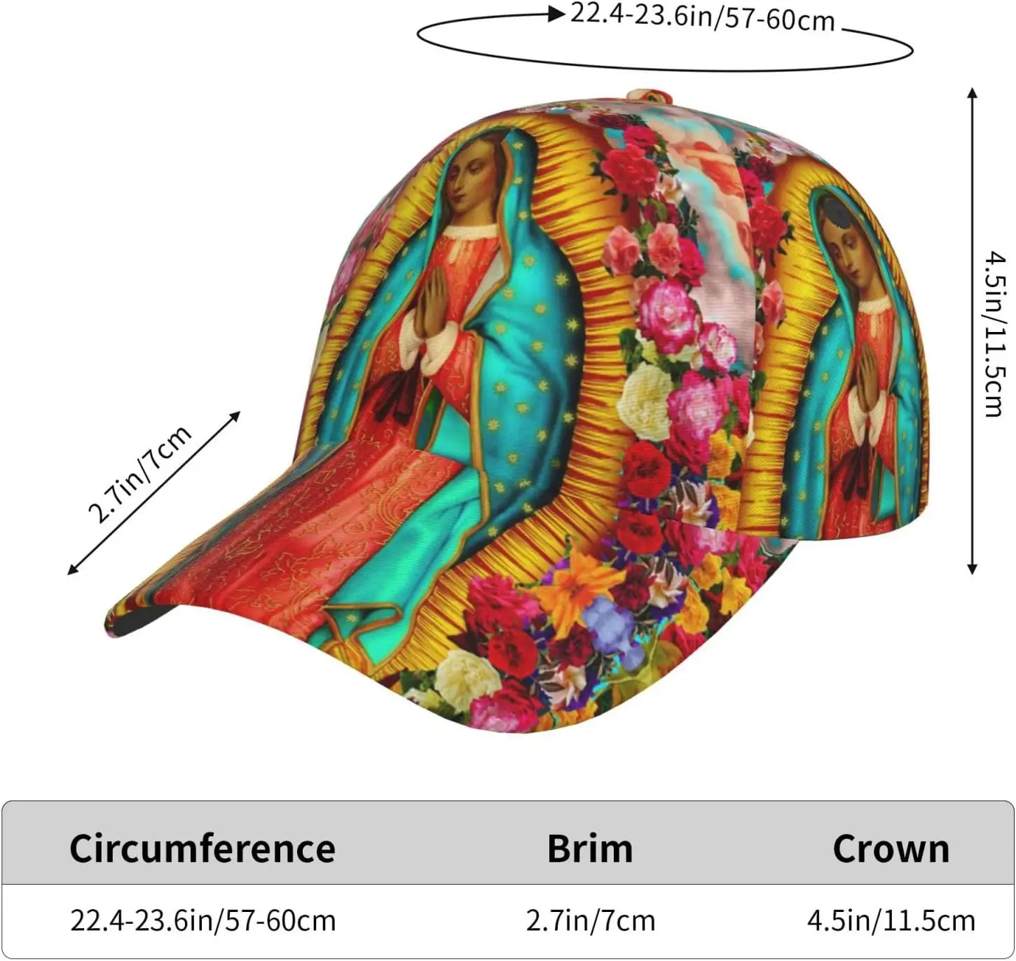 قبعة Our Lady of Guadalupe Virgin Mary Snapback للجنسين للبالغين، قبعة بيسبول قابلة للتعديل، قبعات بولو قطنية باللون الأسود
