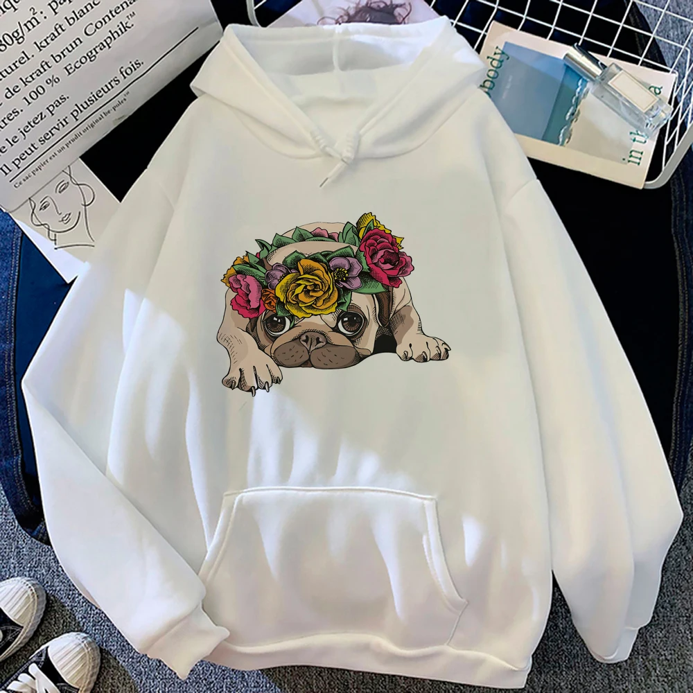 Hoodies gráficos Pug para mulheres, moletons Harajuku, pulôver feminino, camisa com capuz, inverno