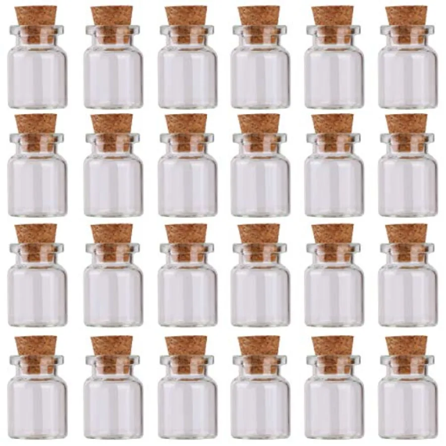 24pcs Mini Glass Bottles with Cork Stoppers 5ml DIY Art Crafts Storage Container, Tiny Glass Vials Cork for Wedding Decoration,