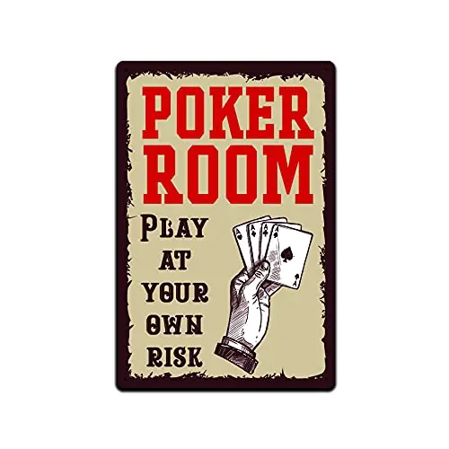 JP's Parcels Tin Signs Poker Wall Decor - Metal Sign for Man Cave Bar Card Game Room 12 x 8 in. Poker Room Play at Your Own 