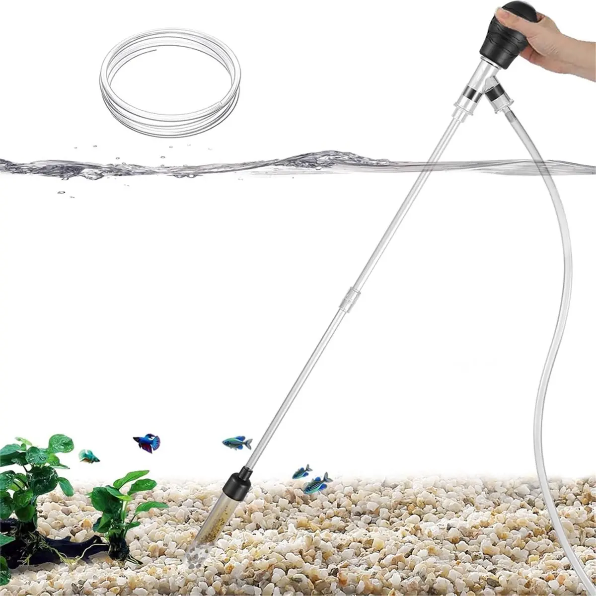 Light Weight Fish Aquarium Small Gravel Cleaner Fish Tank Water Changer Sand Vacuum Adjustable Length(for 3-8Gal Tank)
