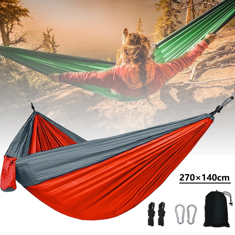 

Single Person Portable Outdoor Camping Hammock With Nylon Color Matching Hammock High Strength Parachute Fabric Hanging Bed