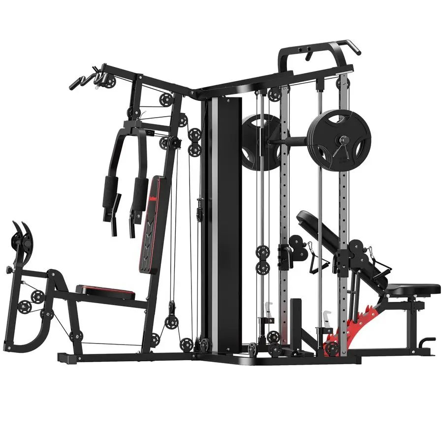 

Multifunction Home Gym Equipment Workout Station, Smith Machine with 138LB Weight Stack, Leg Press, LAT Station for Full Body