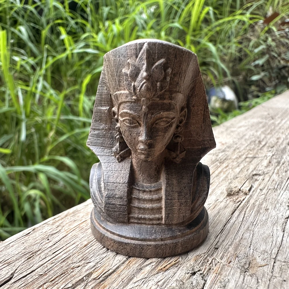 1.9 Inch Wooden Pharaoh Statue Ornament, Hand-Carved Craftsmanship, Tribal Style Statue, Suitable for Home Decoration, Desktop Decoration, Living Room, Office, Birthday Gift, Study Room, Back-To-School Season Gift