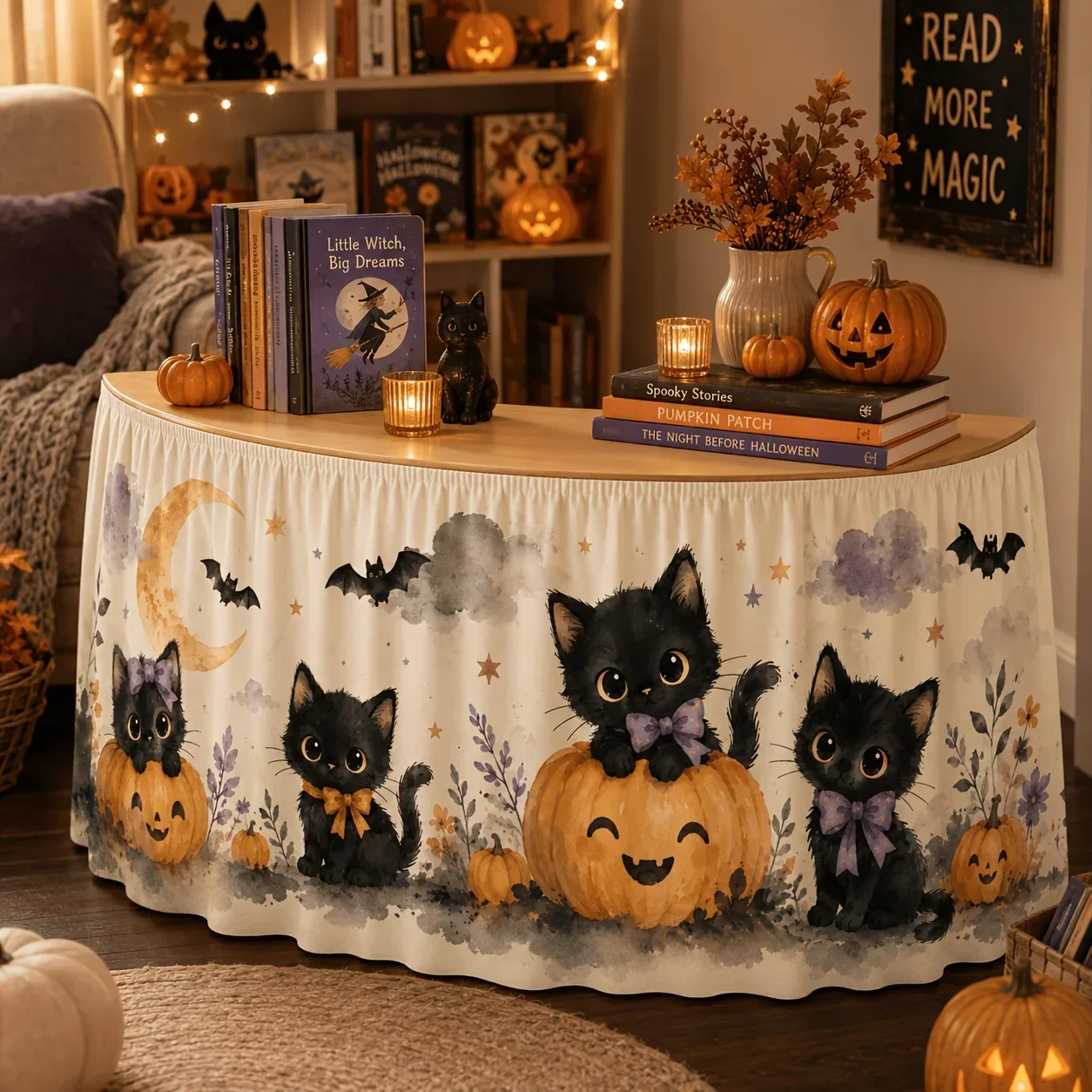 1 piece of 2D flat banner - table cover and table skirt - cream color background - Halloween - Children's Halloween partyxzj