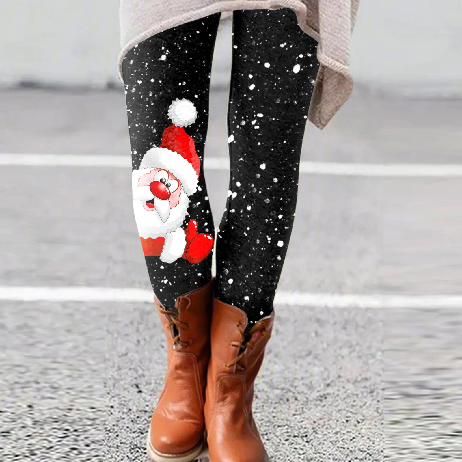 Christmas Print Leggings Women Elastic Slim Fit High Waist Long Leggings Xmas Fitness Workout Pants Xmas Gifts Stretchy Pants