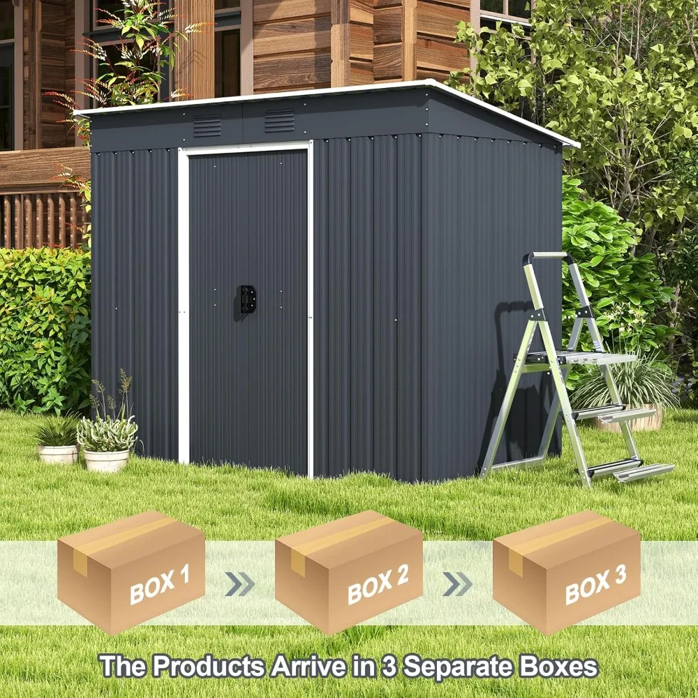 Outdoor Storage Shed with Floor Foundation,  Weather-Resistant Metal Tool Shed w/Air Vents & Lockable Door