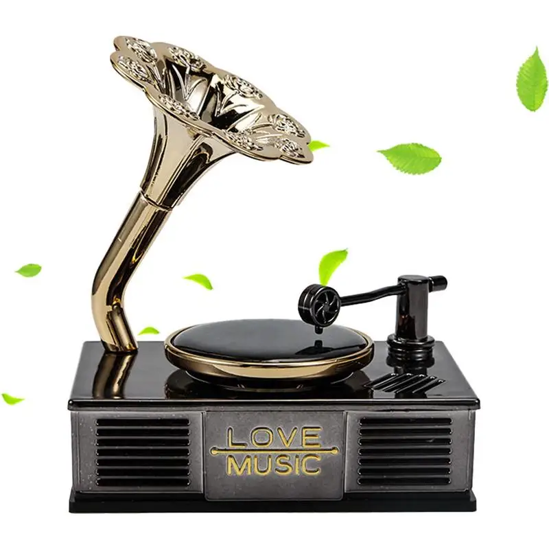 Car Air Freshener Solar Antique Phonograph Style Energy Record Player Rotating Perfume Fragrance For Cars Accessories Interior