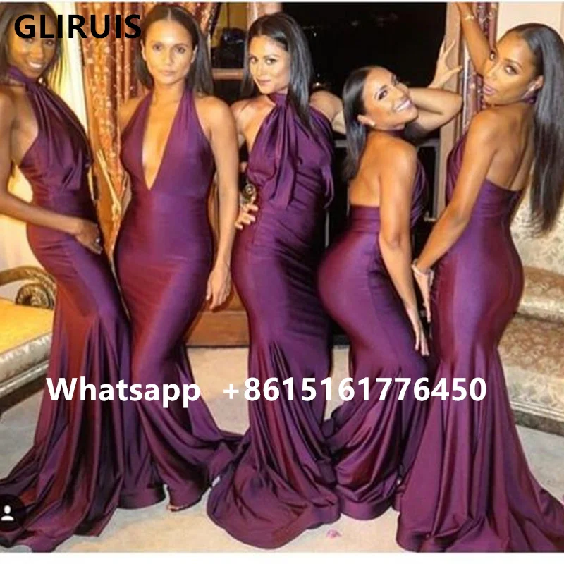 

Gorgeous Mermaid Bridesmaid Dresses Halter/Spaghetti Straps Floor Length African Bridesmaid Dress Plus Size for Women Wedding