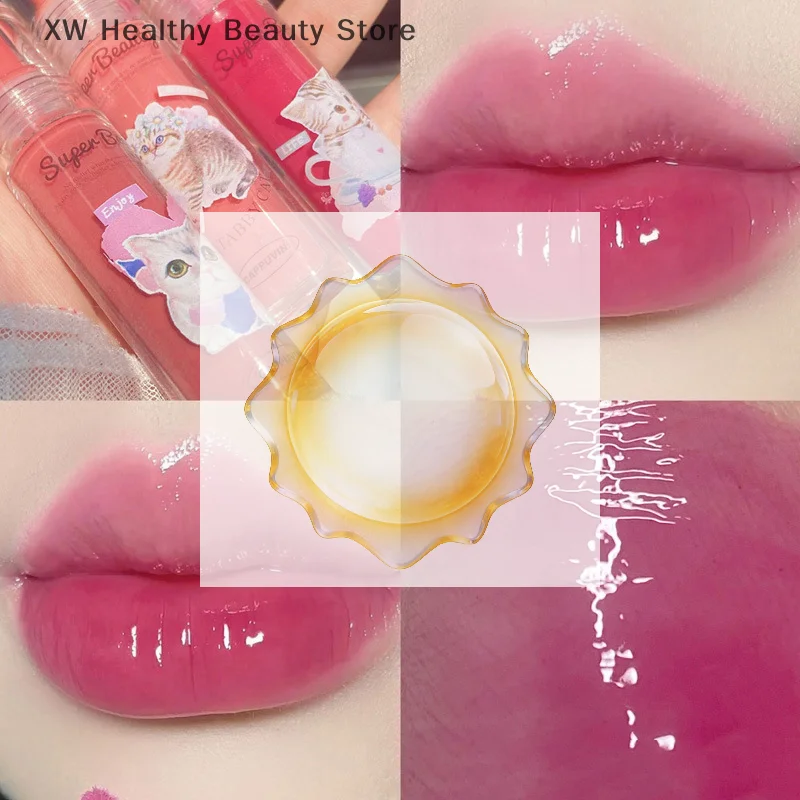 Cappuvini Cat Mirror Lip Glaze High Gloss Moisturizing Sexy Red Lip Tint Lipstick Lip Essence Long Lasting Lip Gloss Cosmetic