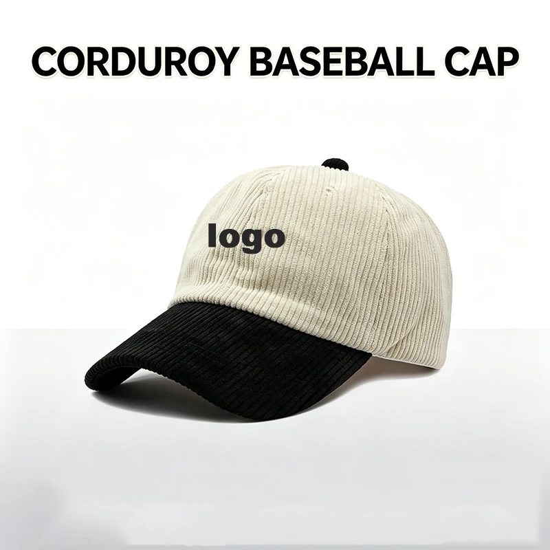 Custom Logo Two Tone Corduroy Soft Top Baseball Cap Curved Brim Autumn Winter Adjustable Unisex Daily Outdoor Sports Duckbill Ha
