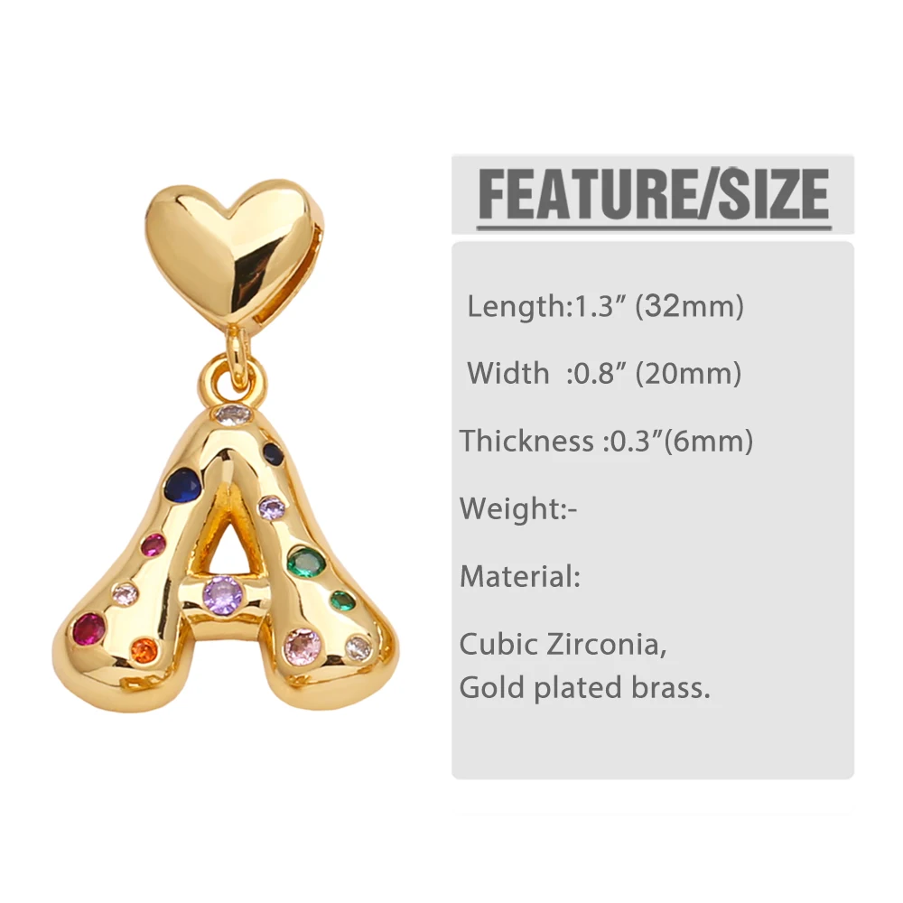 OCESRIO Multicolor Crystal Heart Letters Pendant for Necklaces Copper Gold Plated Initial Name Jewelry Making Supplies pdtb621
