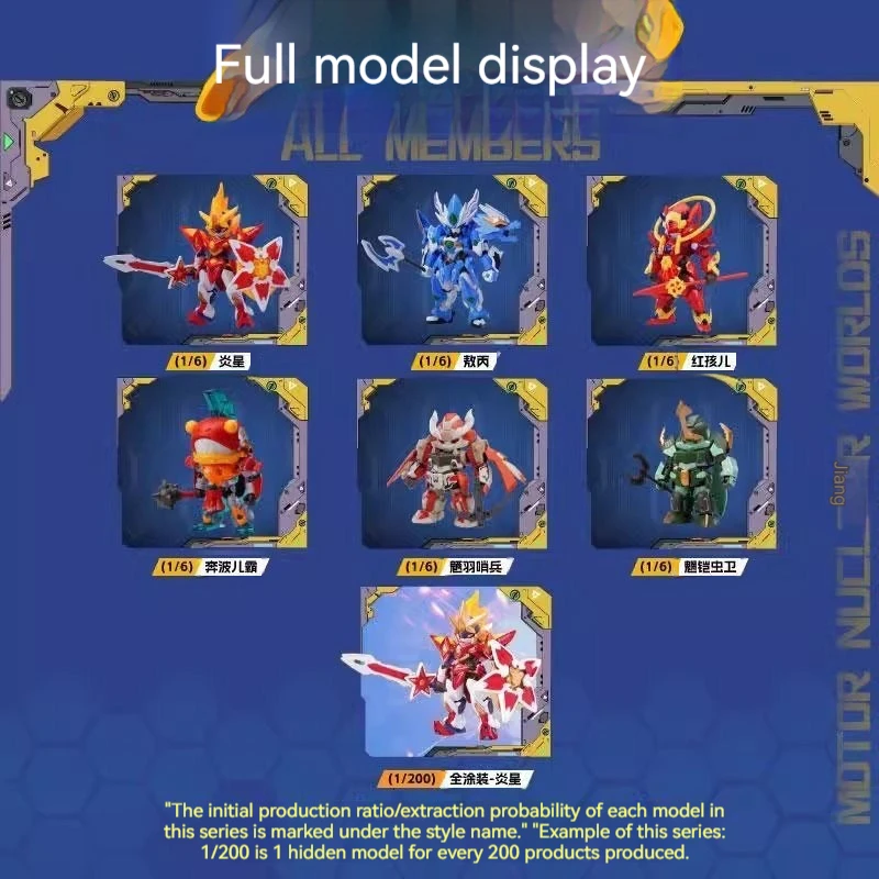 Figura de anime NUCLEAR de MOTOR en stock, conjunto de batalla Nuclear Mecha misteriosa, caja ciega, serie aleatoria, juguetes de regalo de 6 piezas