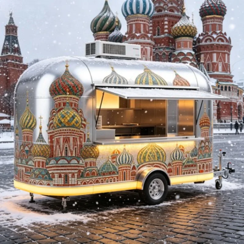 Mini Ice Cream Truck Food Cart with Full Kitchen Mobile Snack Trailer Cooler Delivery System CE Certified