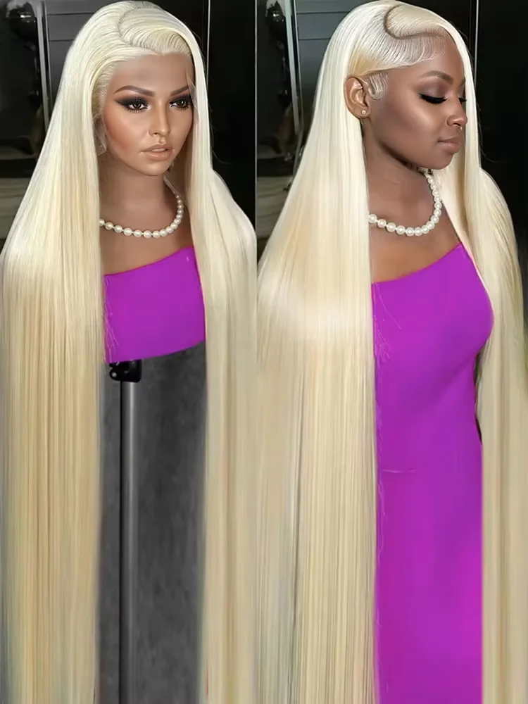 

46 Inch 613 Blonde Colored Straight Lace Front Wig Human Hair 220% Density 13x4 13x6 HD Transparent Lace Frontal Wigs For Women