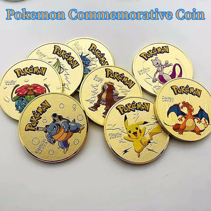 

Pokemon Gold Coin Mewtwo Charizard Pikachu Venusaur Squirtle Metal Set Anime Commemorative Medallion Collectible Pokeball Gift