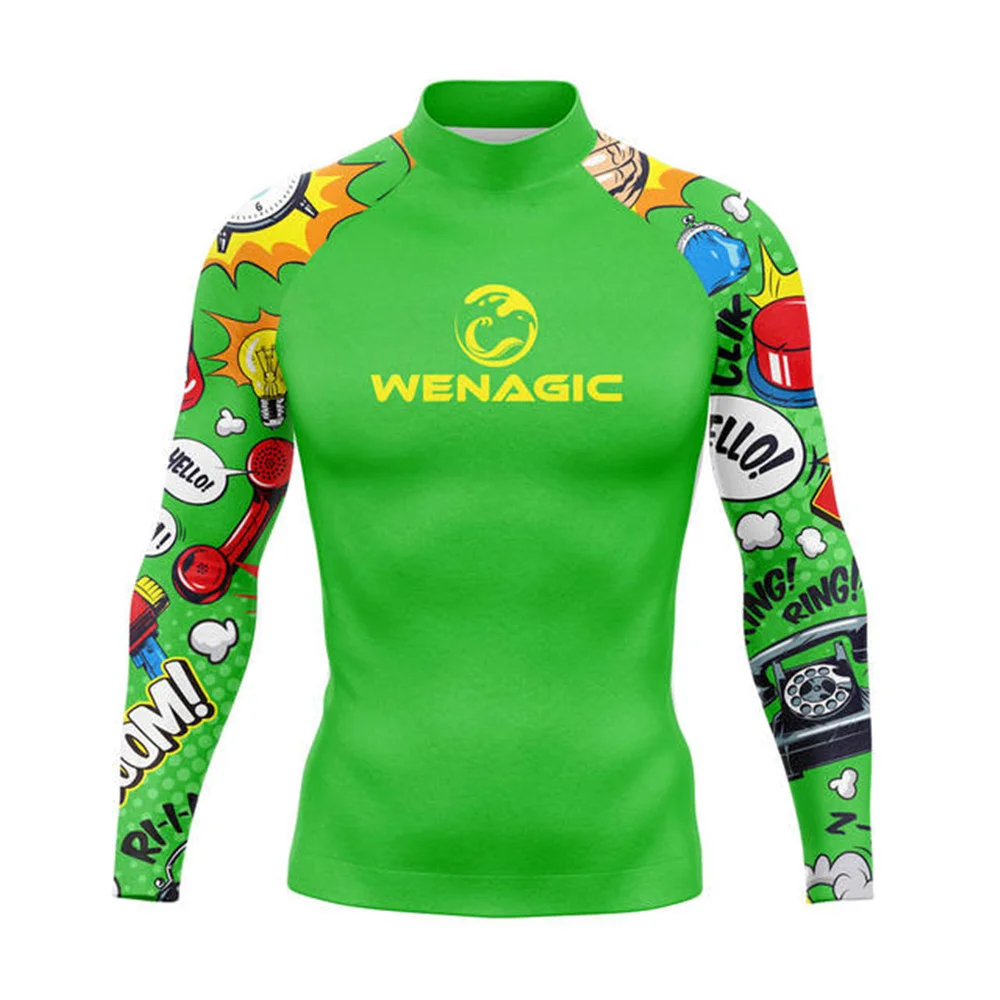 Wenagic Rashguard odzież do surfowania męska z długim rękawem ochrona Uv pływać koszulka nurkowanie wysypka straż plaża odzież koszula Surfing