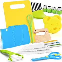 17Pcs Set di utensili da cucina Montessori pentole giocattolo da forno coltelli sicuri per bambini con tagliere per bambini accessori da cucina reali