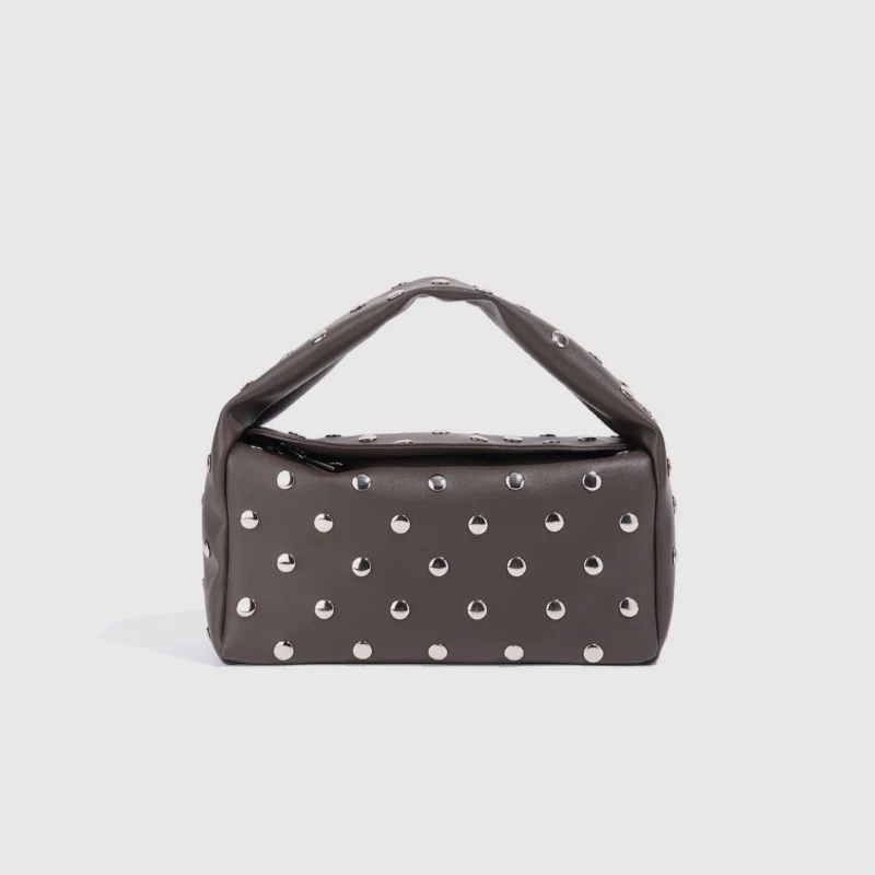 

New Rivets Metallic Decoration Women's Tote Bag Urban Minimalist Solid Color Square Handbags Retro Chain Single Shoulder Bag