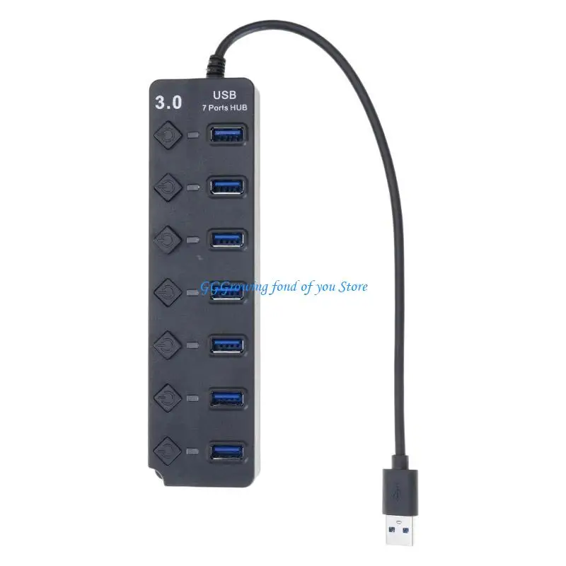 

H9EB USB Hub Data Transfer and Charging, 7 Slots with Independent Switches, Long Cable Multiple Port USB Splitter