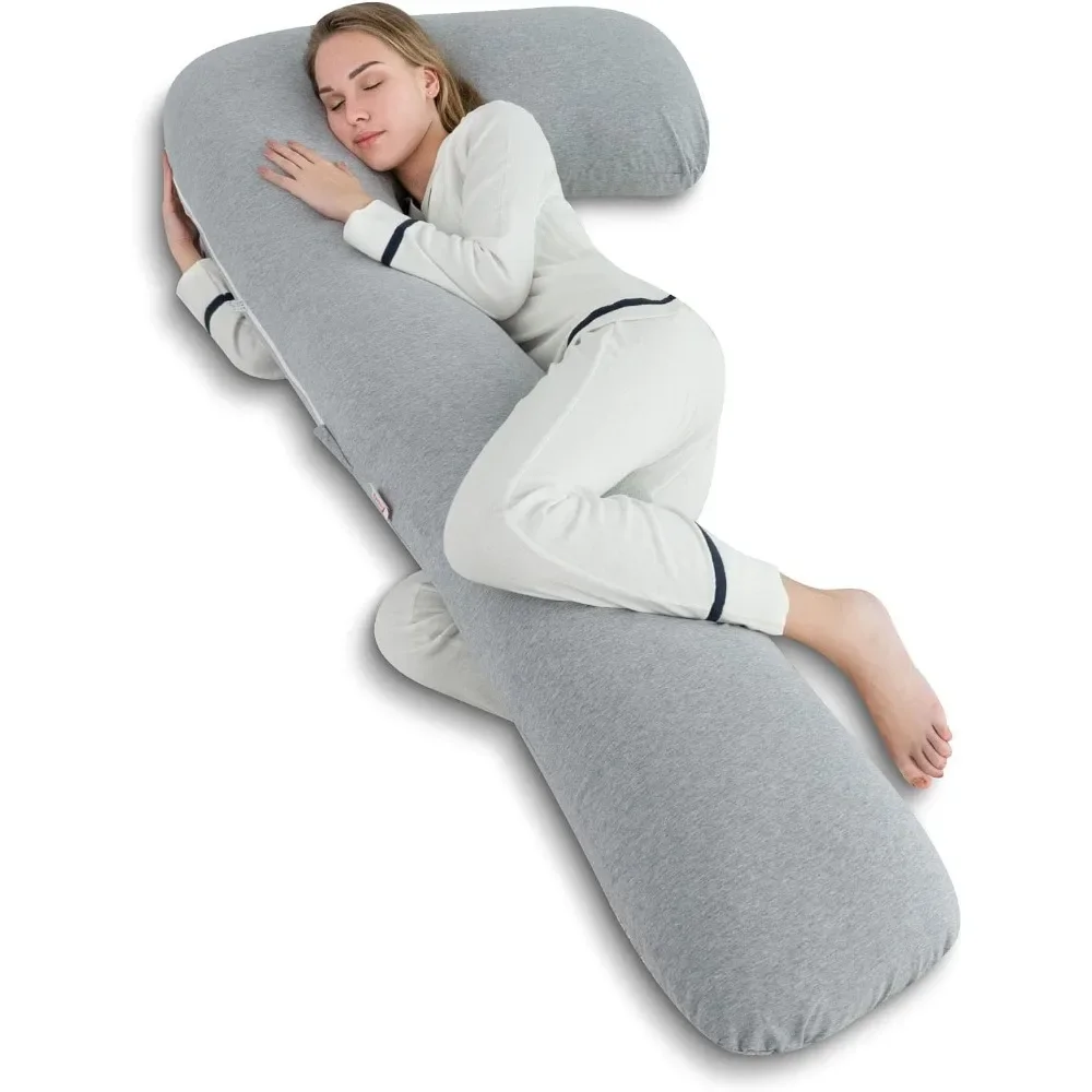 

Body Pregnancy Pillow with Jersey Cover, L Shaped Full Body Pillow for Pregnant Women and Side Sleeping, Gray