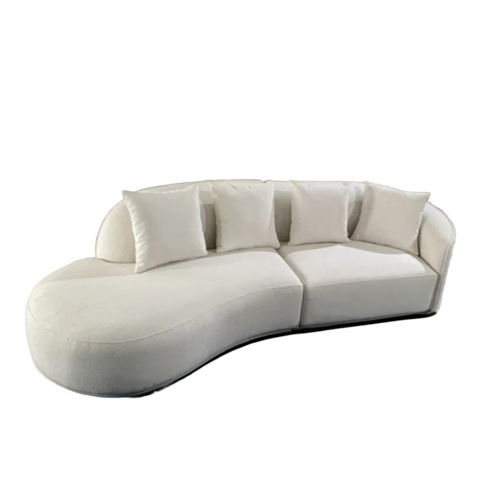 Luxury Italian Fabric Curved Sofa Set Convertible Conventional Teddy Velvet Flannelette Hotels Villas Schools Modular Feature