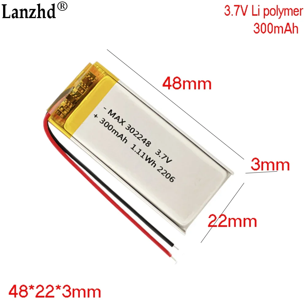 

3.7V Lithium polymer battery For smart wearable wireless keyboard mouse battery 302248 300mAh