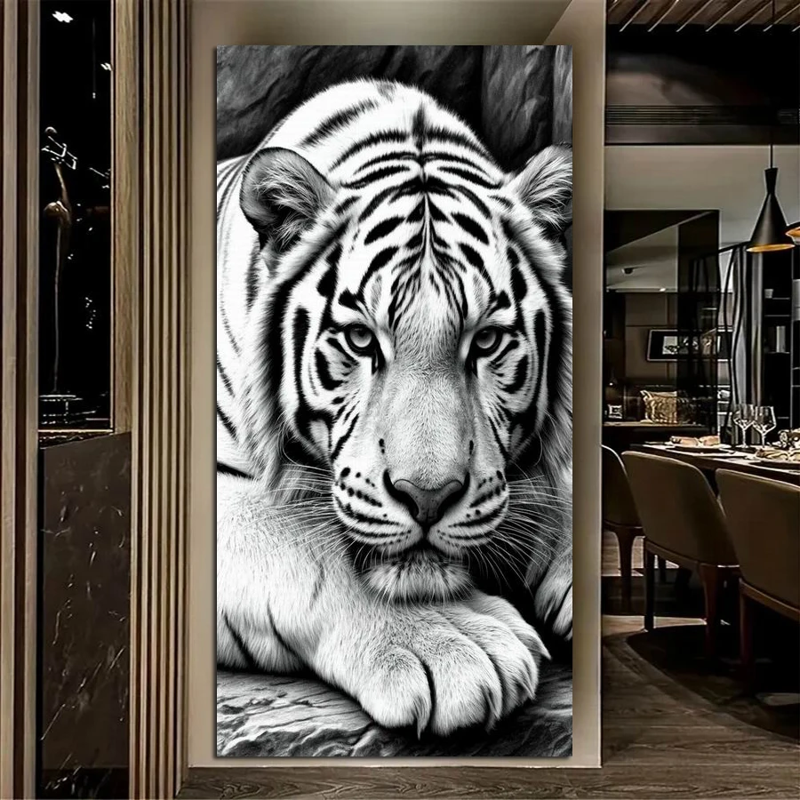 

Black and White Tiger Large Size Diy Diamond Painting Kits Animals Full Square Round Drill Mosaic Embroidery Picture Wall Decor