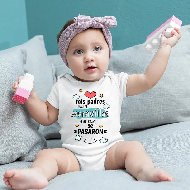 Hacen Maravillas Funny Letter Printed Baby Rompers Newborn Baby Boys Girls Clothes Cartoon Graphic Infant Clothes