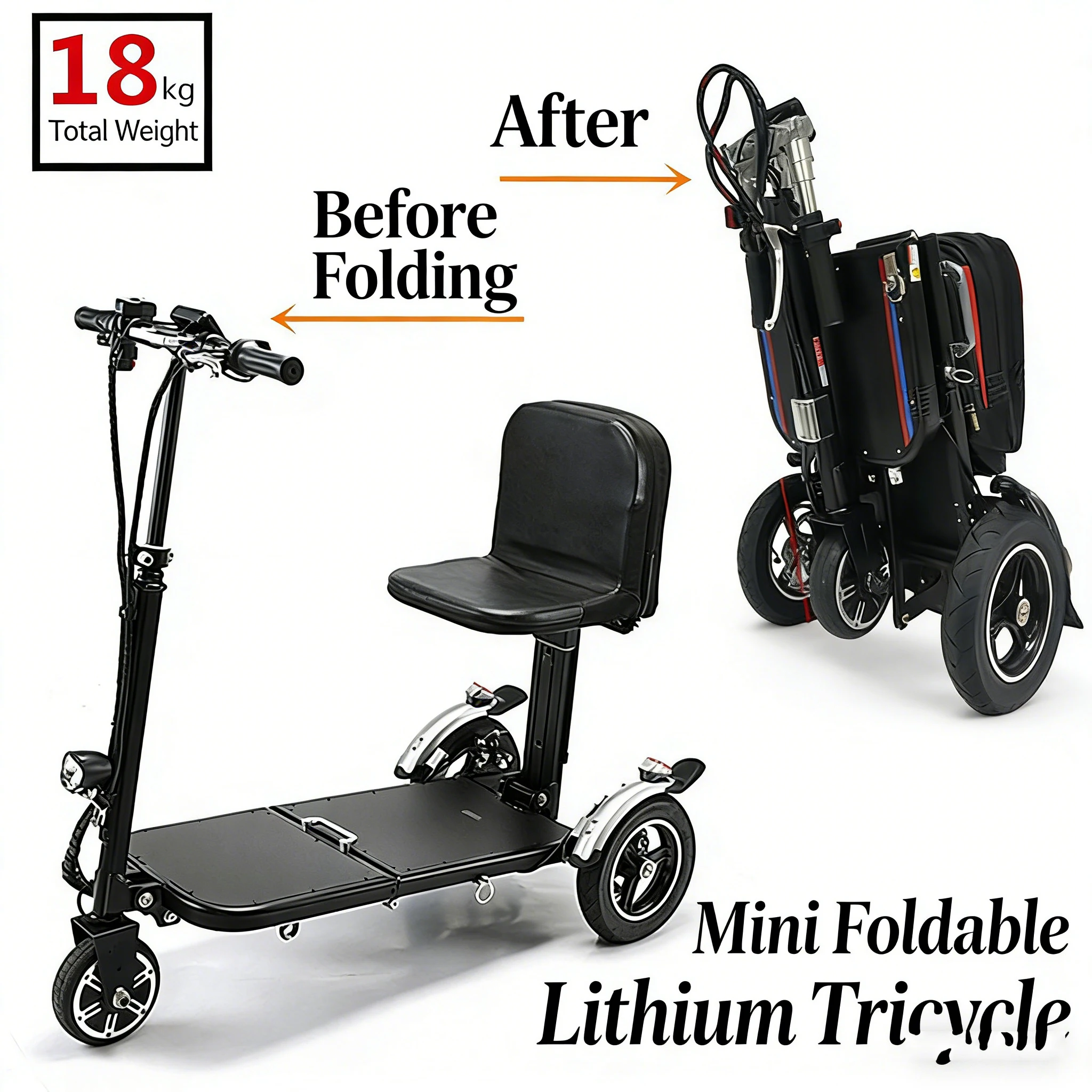 Small Foldable Elderly Mobility Scooter Mini Electric Tricycle Disabled Electric Wheelchair Lithium Battery image 5