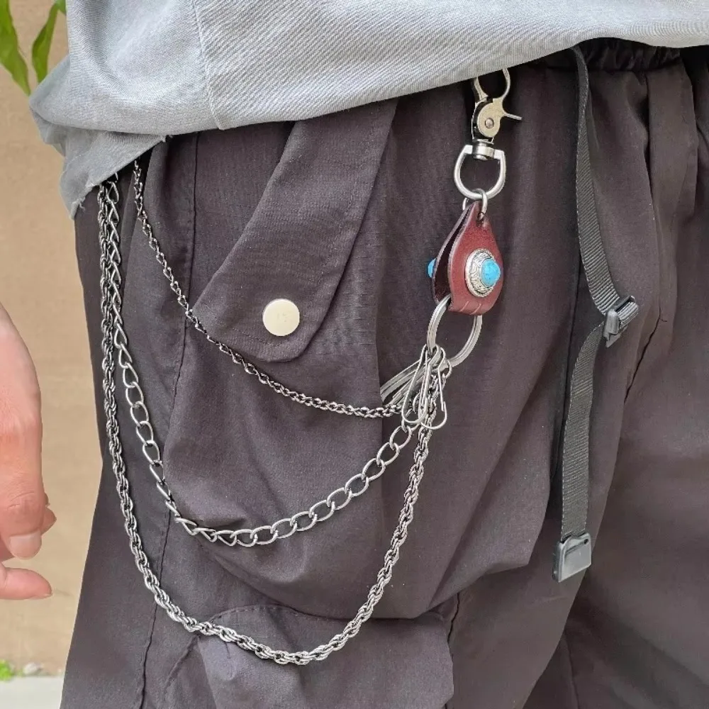 

Vintage Leather Tassel Keychains Long Metal Belts Chain Trousers Waist Key Jeans Accessory