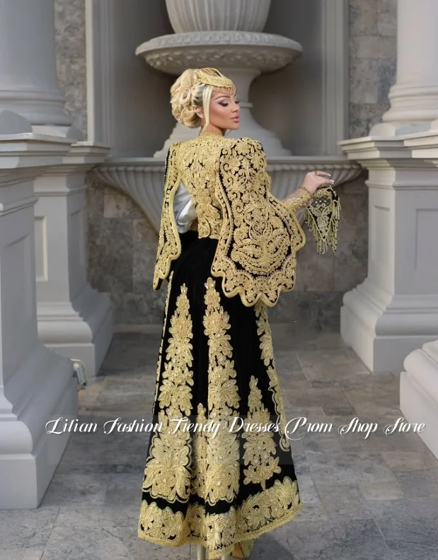 Vestido de casamento marroquino personalizado, bordado dourado, manga comprida, vestido de noiva tradicional do kosovo, formal, ocasiões especiais, vestido de noite