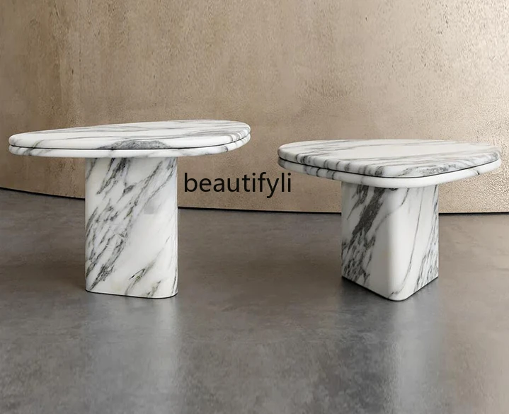 Italian Minimalist Light Luxury High-Grade Arabescato Marble Shaped Combined Tea Table Creative Luxury Stone Side Table