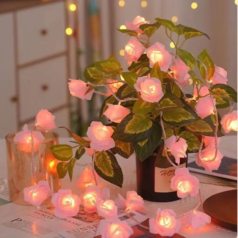 

6M 40LED LED Rose Flower String Lights Artificial Flower Hanging Festival Lantern String Sense of Atmosphere Battery Operated