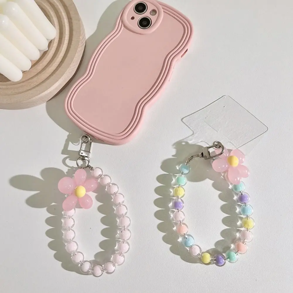 Macaron Farbe Handy Charm Lanyard Blume Perlen Armband Handy hülle Anhänger Hand Anti-Lost Auto Schlüssel bund