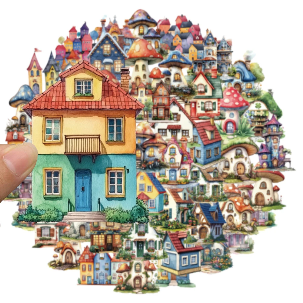 

10/30/50pcs PET Material Fairy Tale House Cartoon Decoration Stickers Waterproof DIY Notebook Phone Transparent DIY Sticker Toys