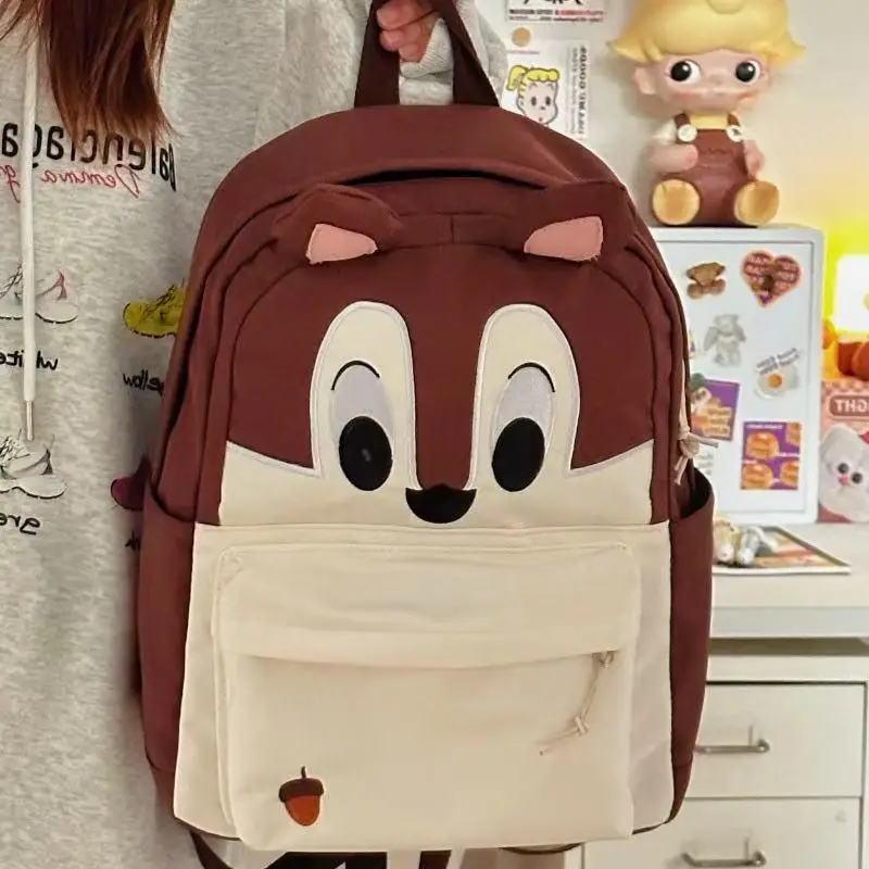 Disney Chip Dale Animation Cartoon Peripheral Plush Backpack Girl Multi-Functional School Bag Large Capacity Storage Bag Gift