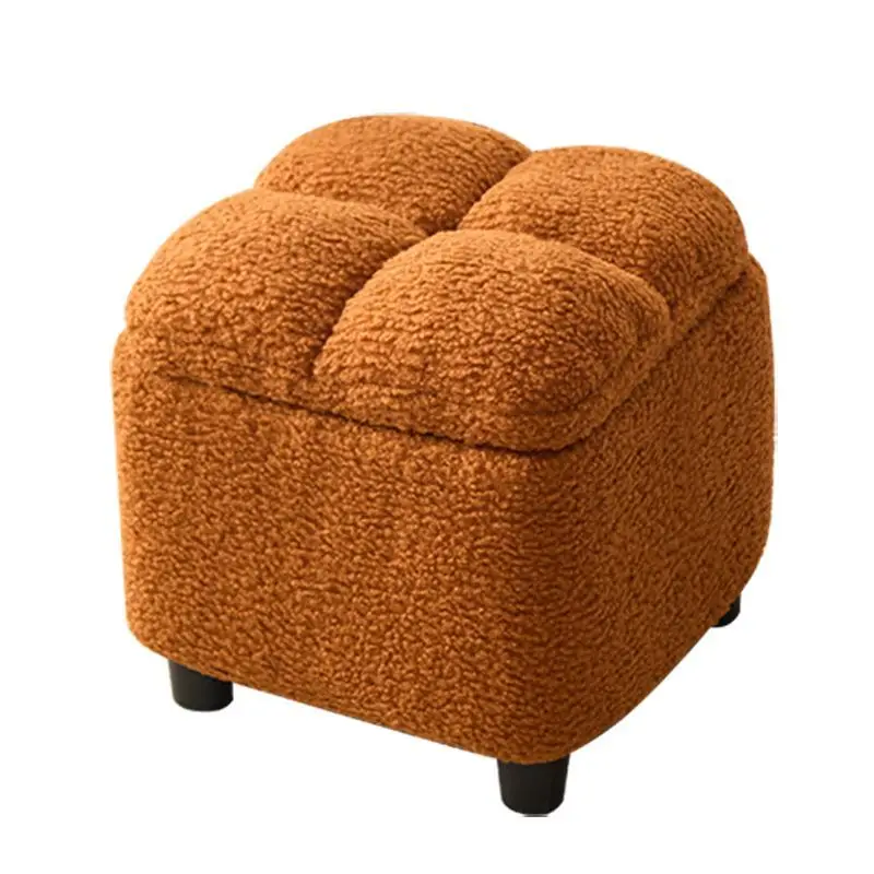Stackable Square Boucle Stool Ottoman, Soft Teddy Fabric Padded Footrest, Extra Seat For Living Room Entryway Home