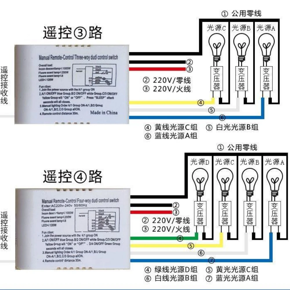 AC 220V RF Remote Control 1/2/3/4 Way Relay Wireless Remote Switch Transmitter Smart Fan Controllor Switch For Light Bulb