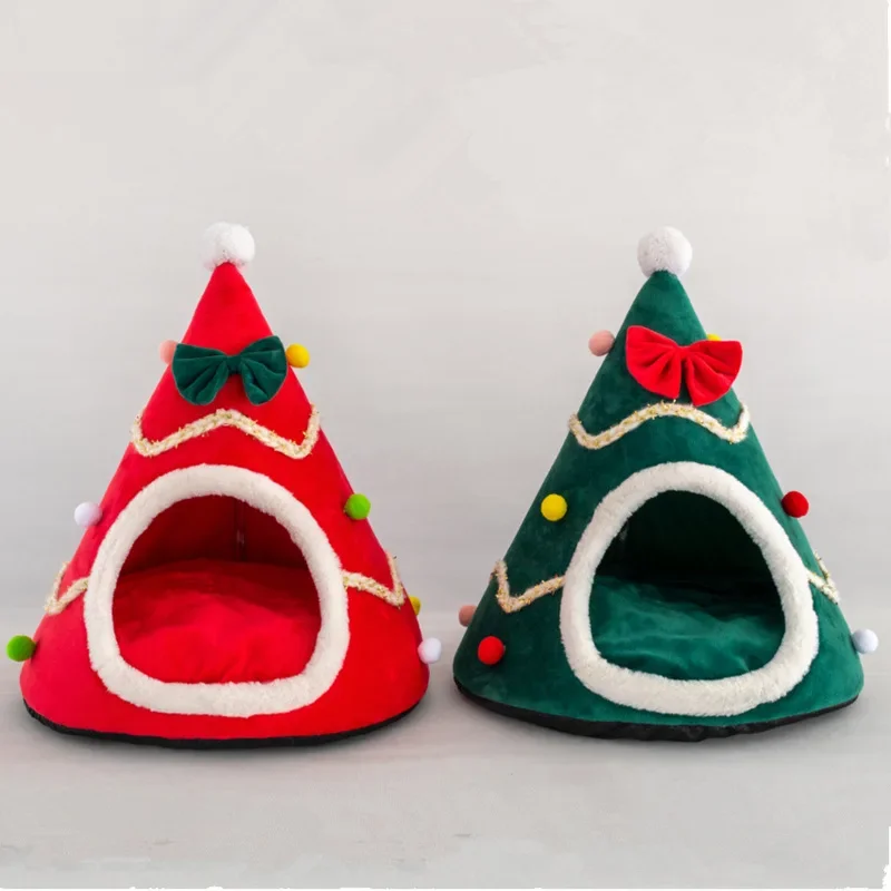 Cat Pet Bed Kennel Xmas dog Bed Winter Warm Dog House Sleeping Bag Christmas Super Soft Pet Bed Puppy Cushion Santa Claus Mat