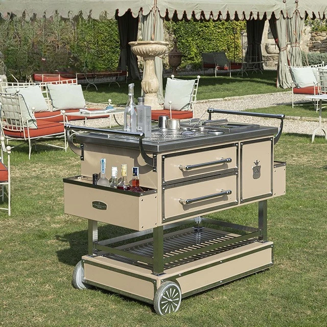 عربة إيطالية فاخرة خفيفة، خزانة مشروبات فيلا KTV طاولة طعام راقية بالدفع اليدوي #3