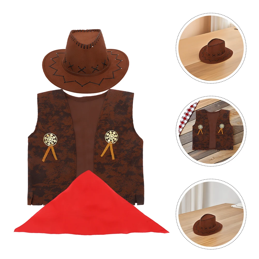 

1 Set Kids Adult Western Cowboy Costume Set With Bandanna Hat And Vest For Halloween Cosplay Party Role Play And Themed Events