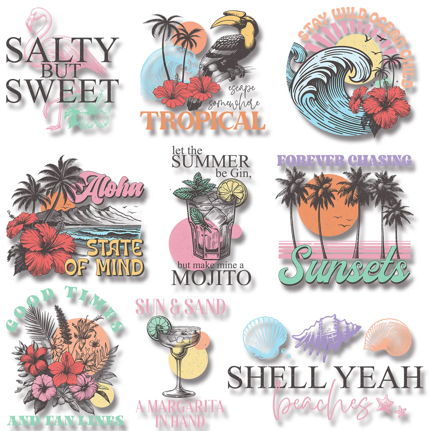 Sunset Beach Flower Nature Leisure Stay Wild Ocean Child  Iron on Transfers Patches for Clothes Strong color fastness Diy